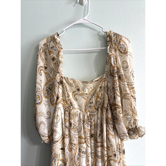 Storia Floral Print Puff Sleeve Babydoll Maxi Dress yellow cream Size Small - Picture 2 of 7